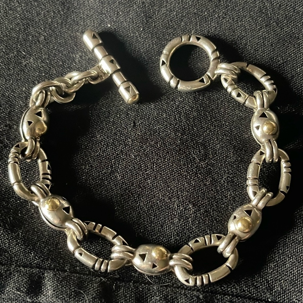 Rare JOHN ATENCIO Sterling 18K Yellow Gold ELEMENTS Link Bracelet,7.5in, Toggle